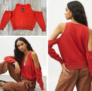 N:Philanthropy Ventura Cold Shoulder V Neck Sweatshirt Red XS NWT